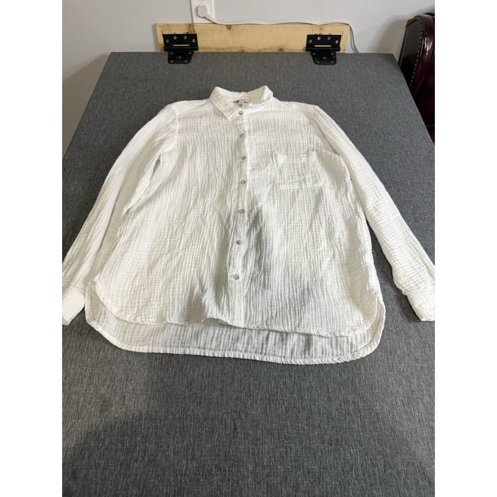 Jessica Simpson 100% Cotton Gauze White Coastal Beach Women's Button Down Sz M